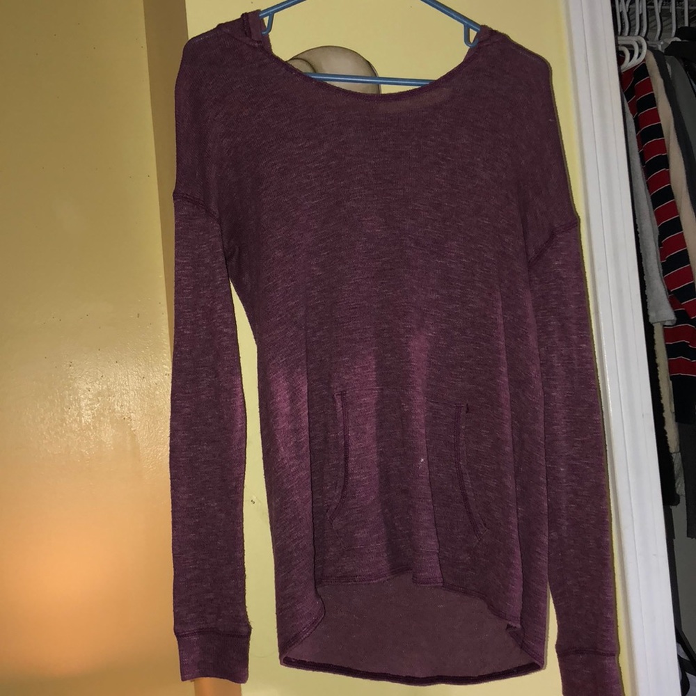 burgundy knit hoodie.
